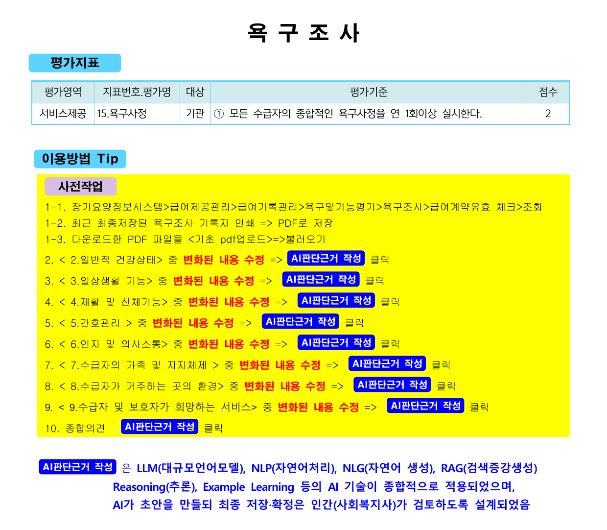 욕구조사 평가지표 및 이용방법 Tip